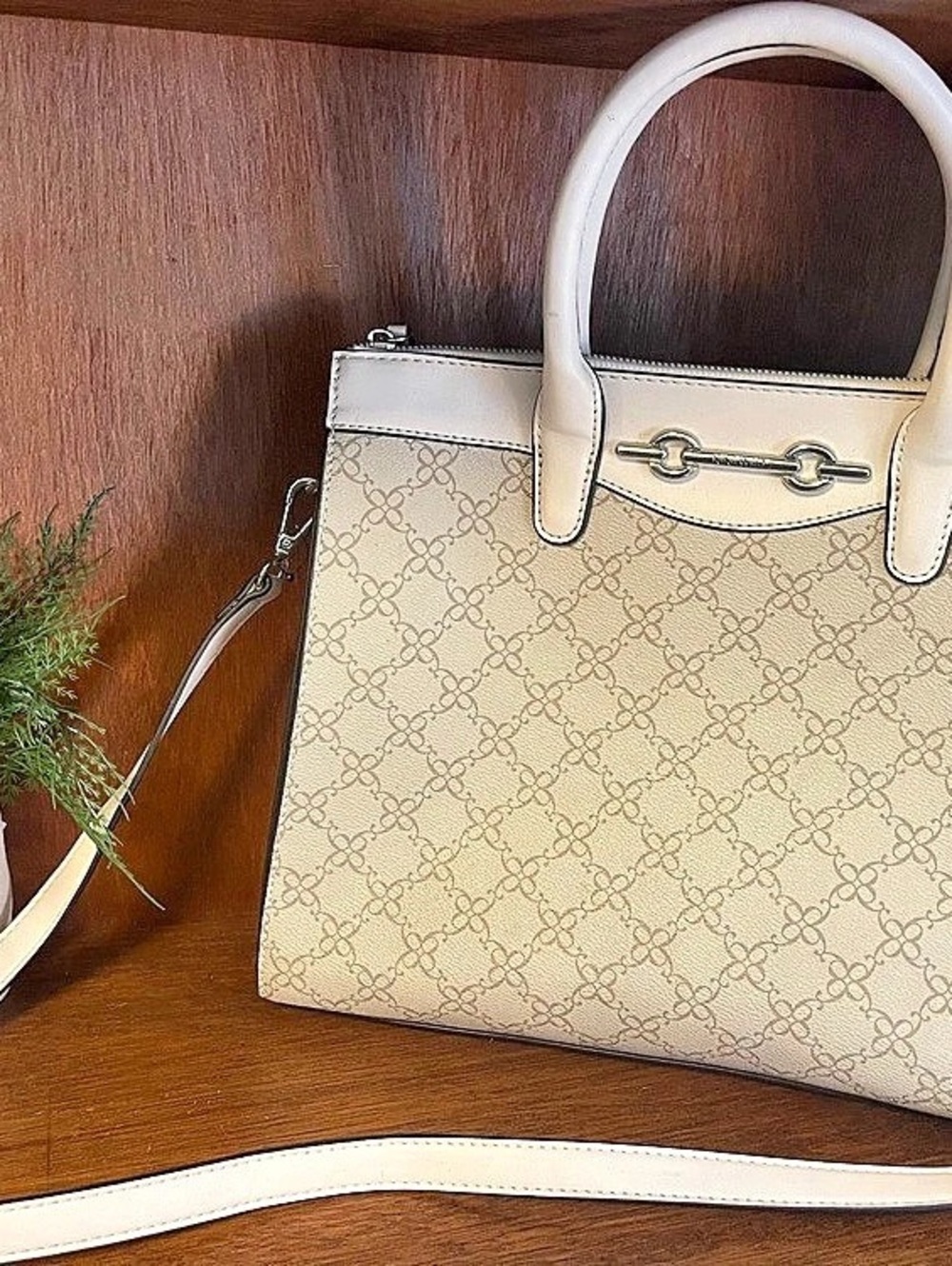 Nine West Patterned Satchel in Beige & Brown